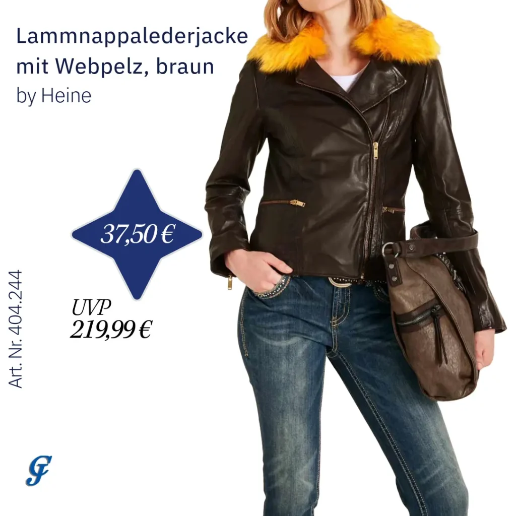 Lammnappalederjacke mit Webpelz in Braun von Heine – Ledermode im Großhandel