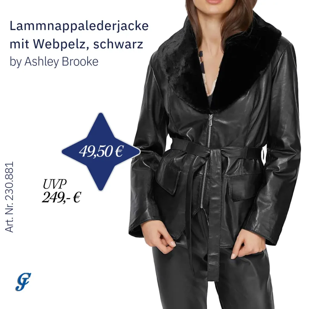 Lammnappalederjacke mit Webpelz, Schwarz von Ashley Brooke – Lederbekleidung im B2B-Großhandel