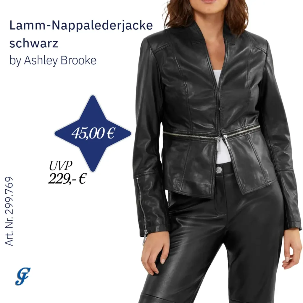 Designer-Lammnappalederjacke in Schwarz von Ashley Brooke – Lederbekleidung im Großhandel