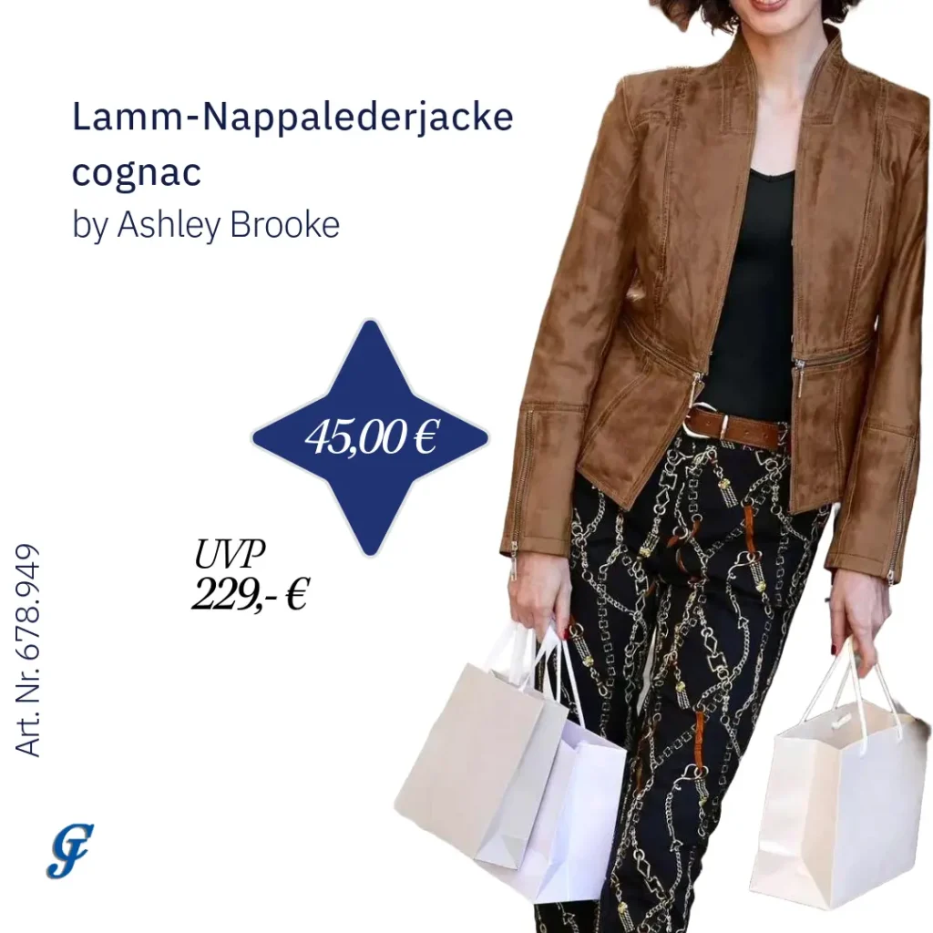 Designer-Lammnappalederjacke in Cognac von Ashley Brooke – Lederbekleidung im Großhandel