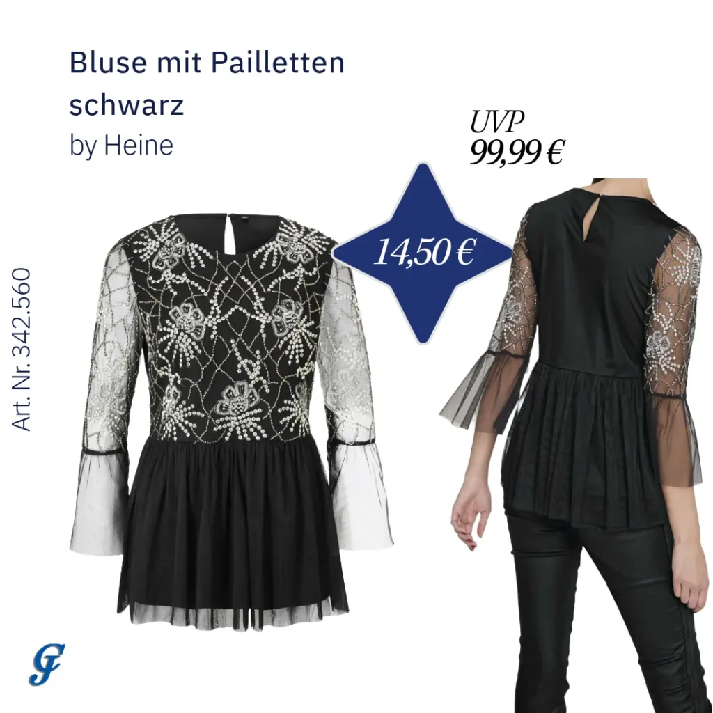 Schwarze Bluse mit Pailletten – Abendmode für den B2B-Handel