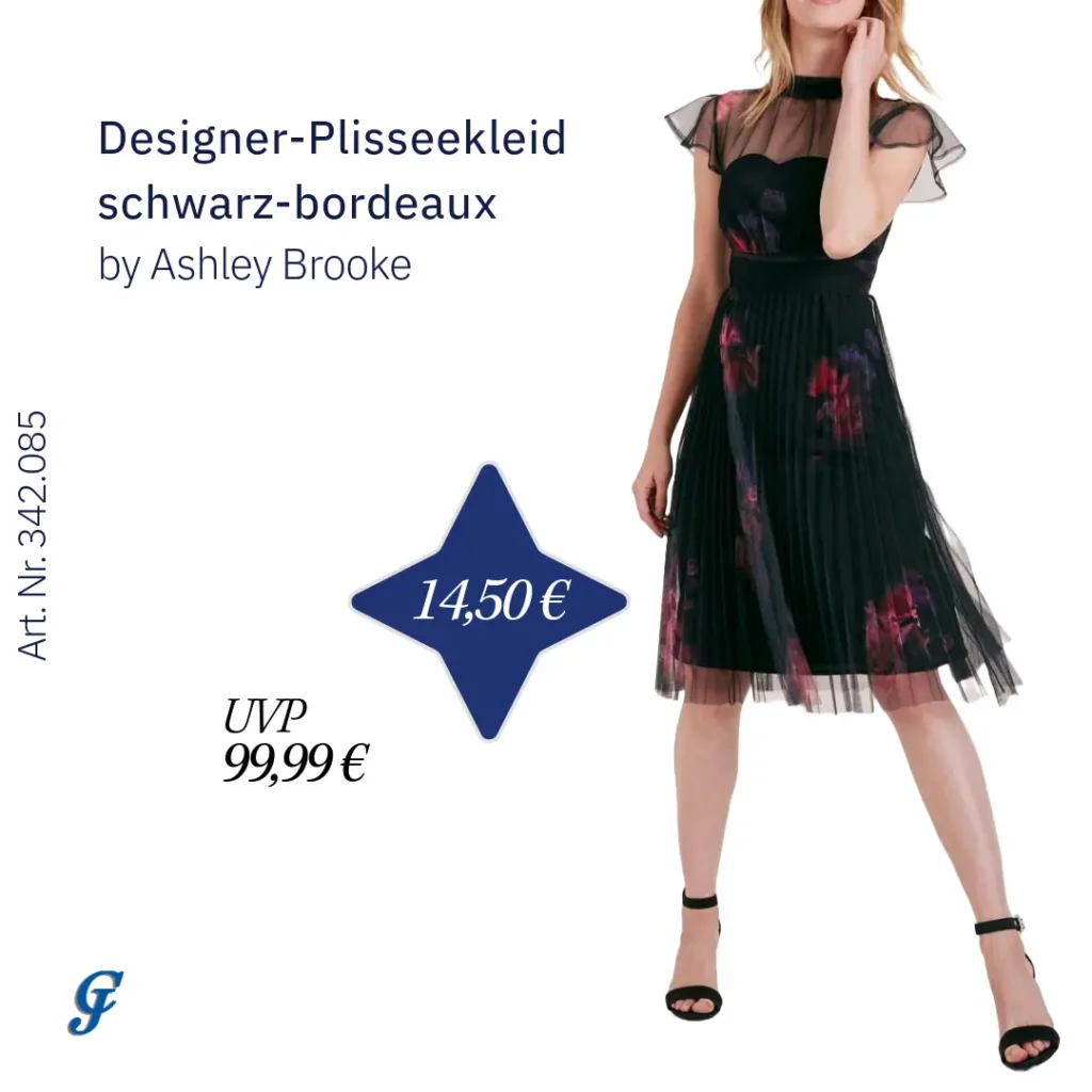 Designer-Plisseekleid – Schwarz-Bordeaux im Abendmode Großhandel