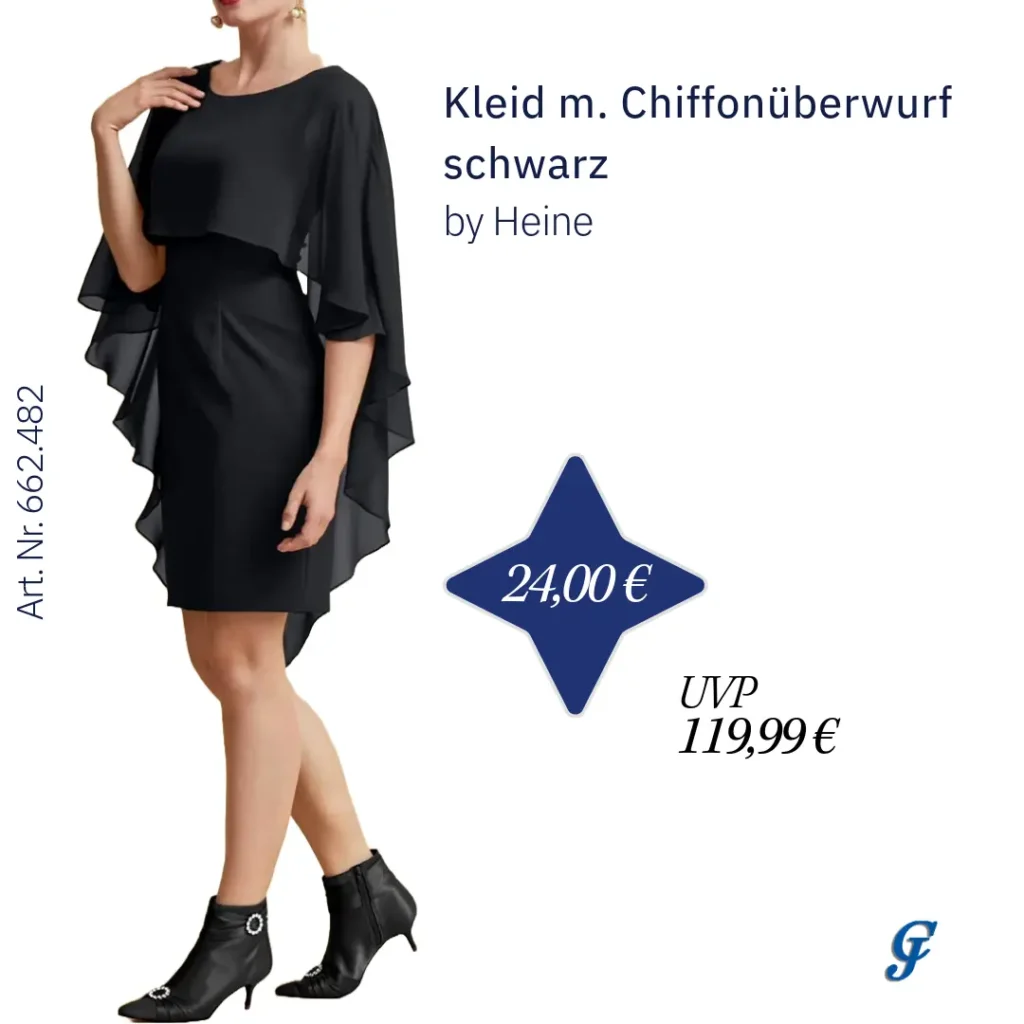 Schwarzes Kleid mit Chiffonüberwurf – Abendmode im B2B-Großhandel