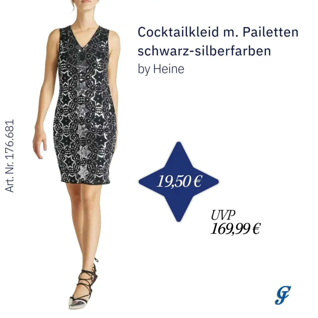 Cocktailkleid mit Pailletten – Schwarz-Silberfarben im Abendmode Großhandel