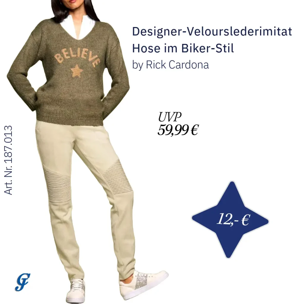 Designer-Velourslederimitat-Hose im Biker-Stil in Sand für den Mode Großhandel