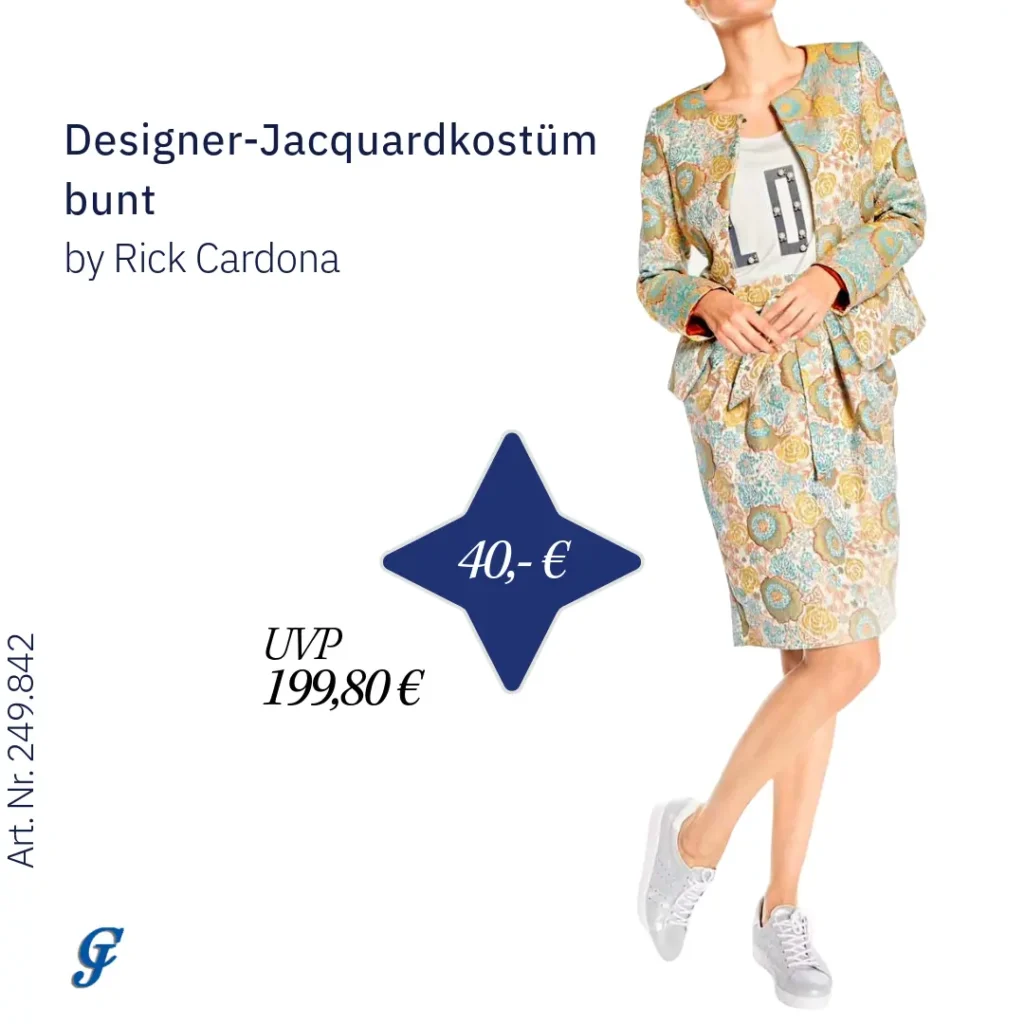 Buntes Designer-Jacquardkostüm von Rick Cardona