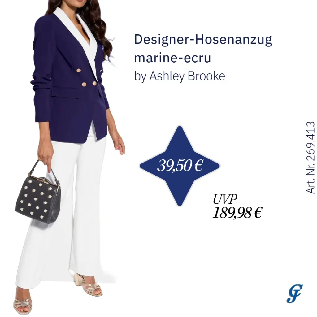 Eleganter marine-ecru Designer-Hosenanzug von Ashley Brooke