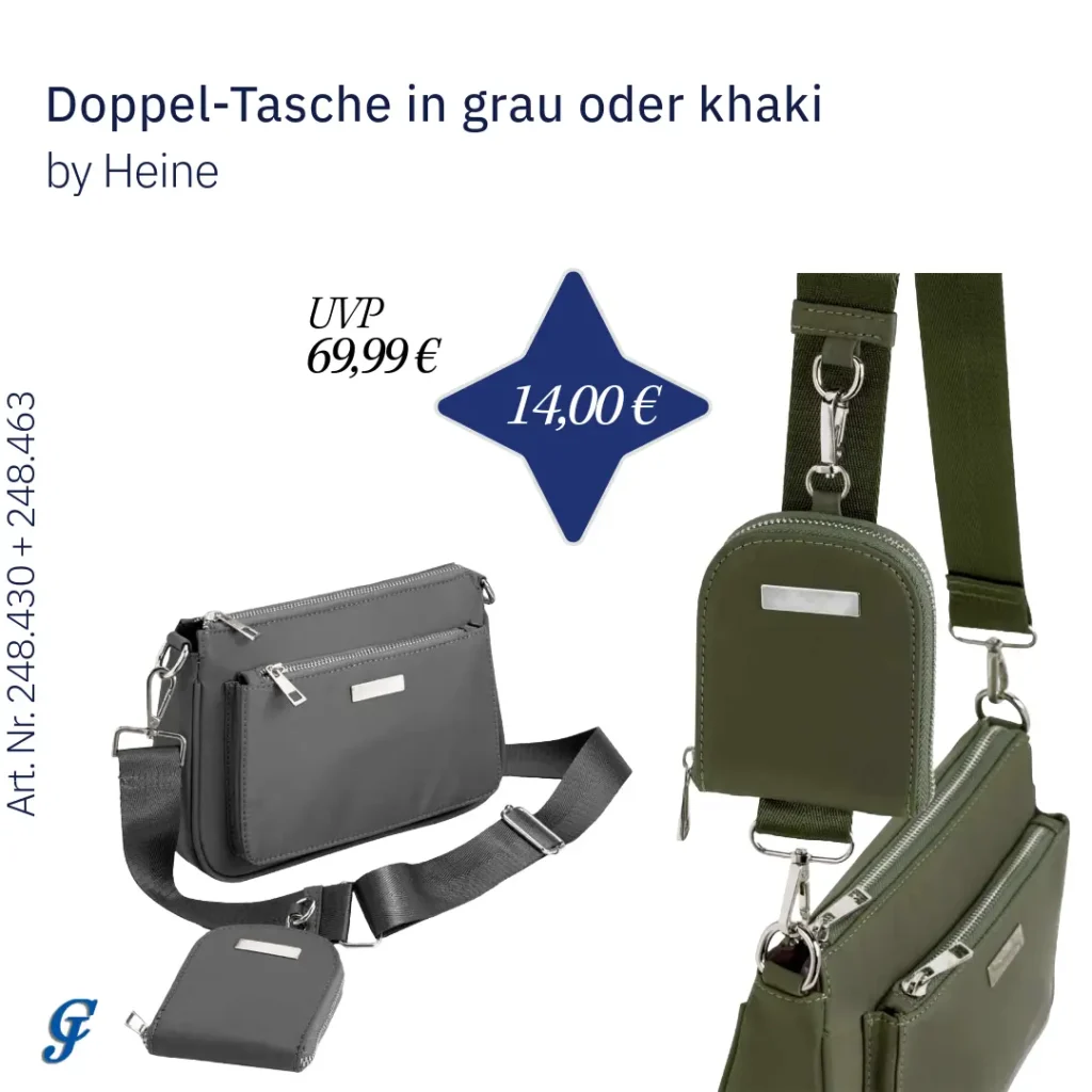 Graue Doppel-Tasche im Mode B2B-Shop