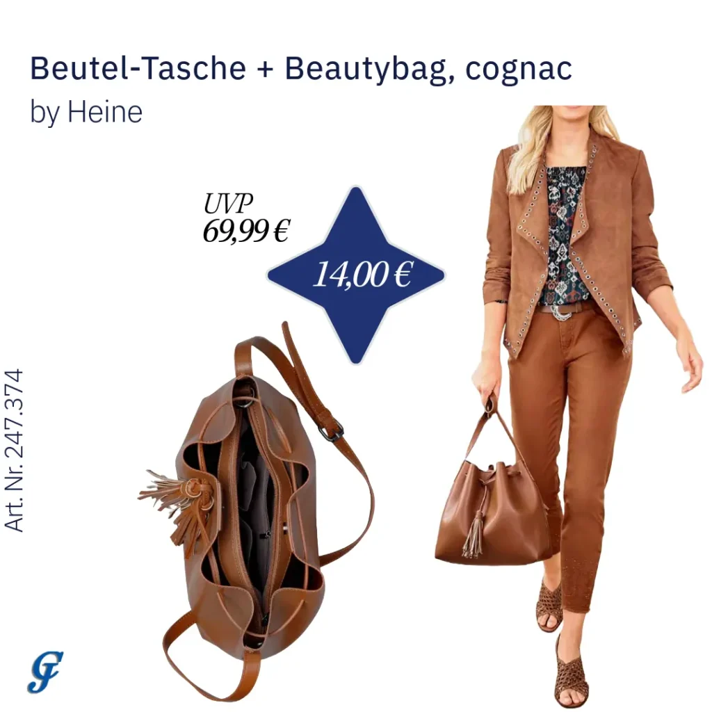 Beutel-Tasche und Beautybag in Cognac im Mode Großhandel