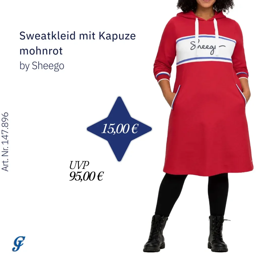 Mohnrotes Sweatkleid mit Kapuze von Sheego für den Großhandel