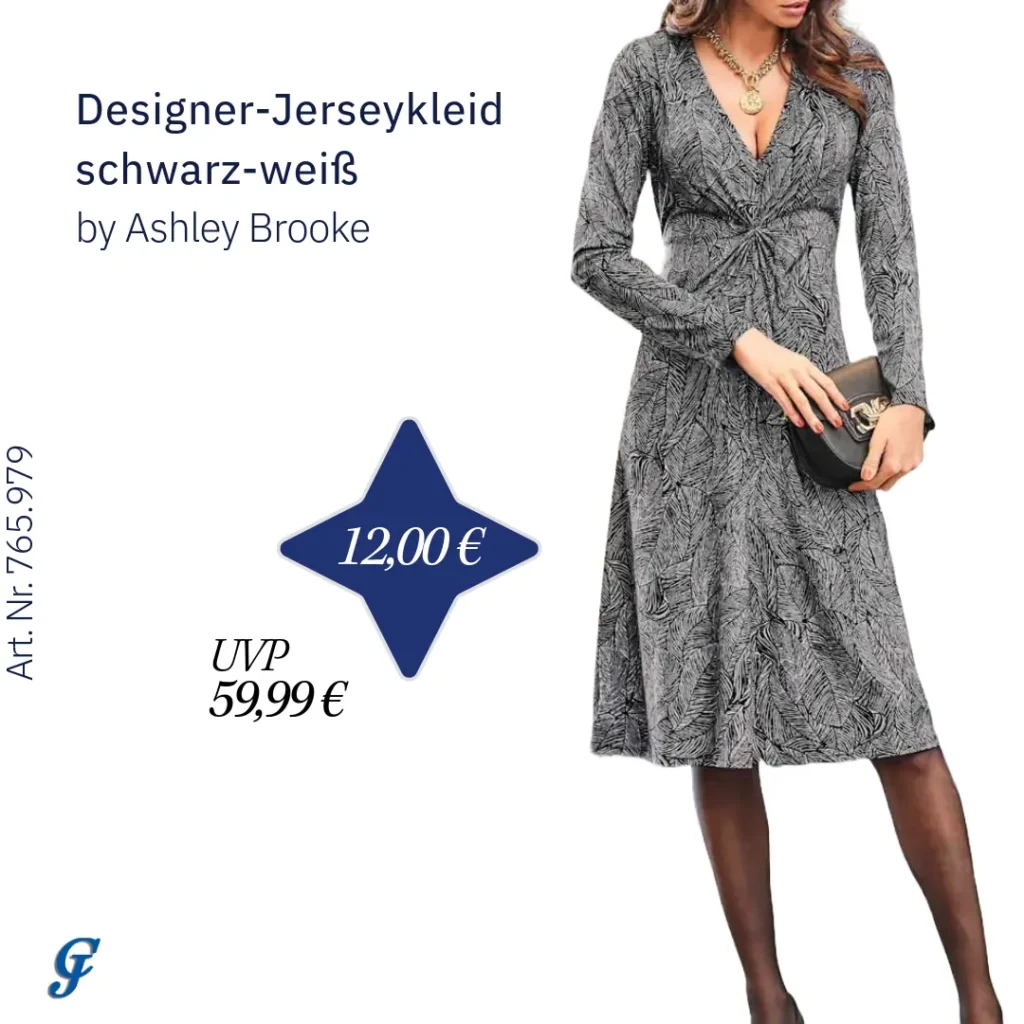 Schwarz-weißes Designer-Jerseykleid von Ashley Brooke für den Großhandel