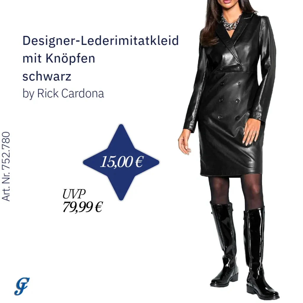 Schwarzes Designer-Lederimitatkleid mit Knöpfen für den Großhandel