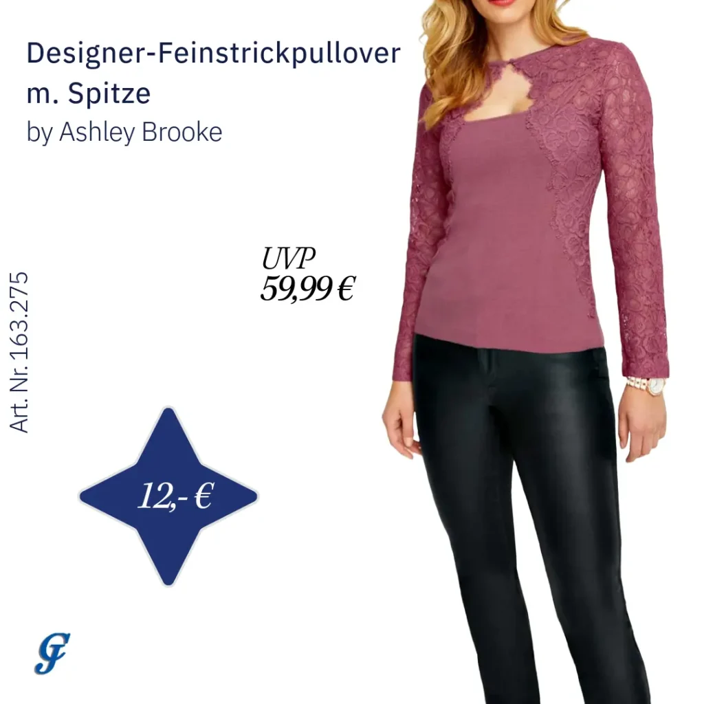 Designer-Feinstrickpullover mit Spitze in Rosenholz – Strickmode B2B Großhandel