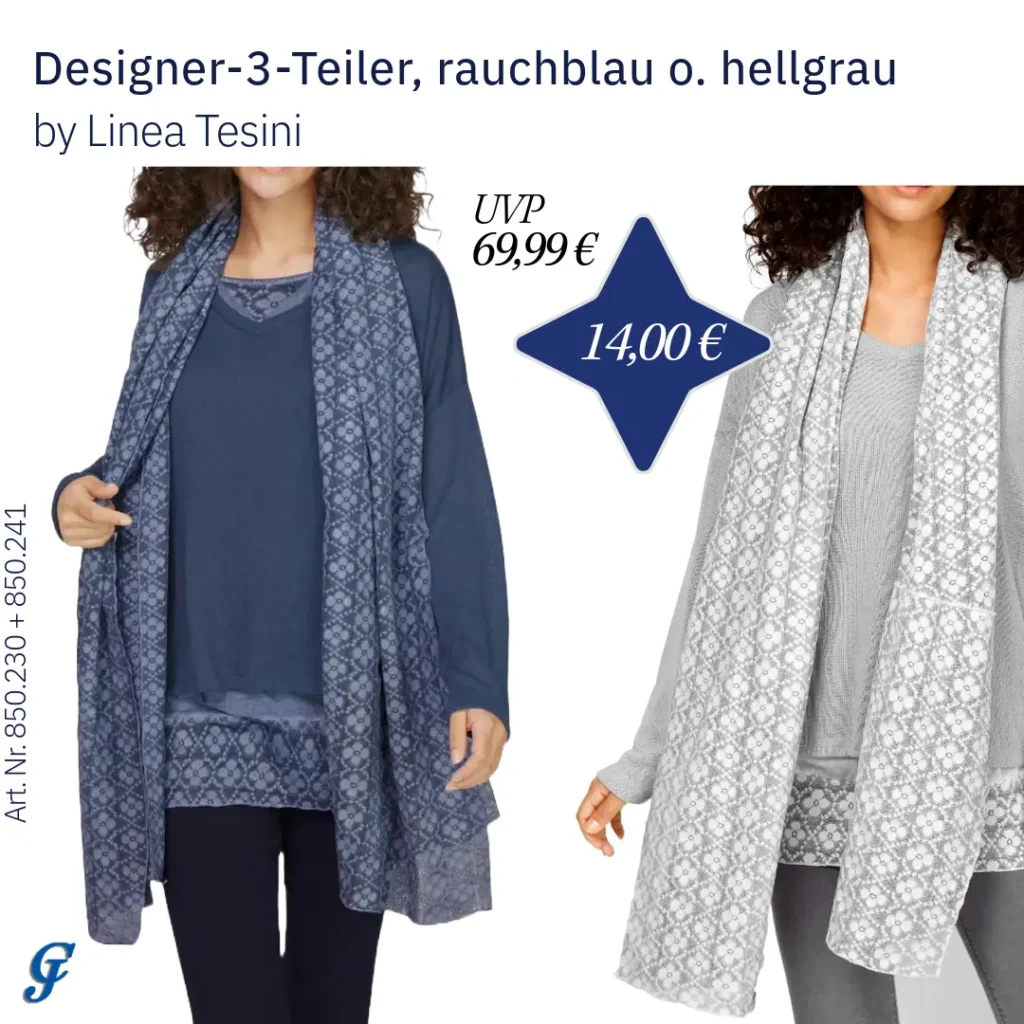 Rauchblauer Designer-3-Teiler von Linea Tesini