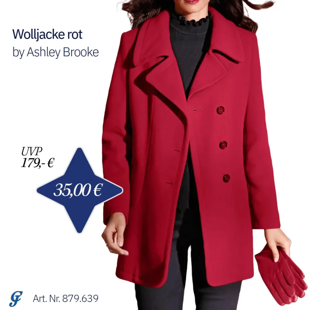 Rote Wolljacke von Ashley Brooke mit elegantem Schnitt und Knopfleiste, stark reduziert.