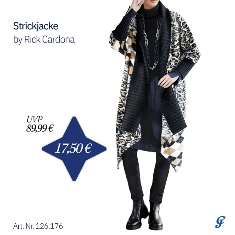 Strickjacke von Rick Cardona mit auffälligem Muster und Schalkragen, stark reduziert.