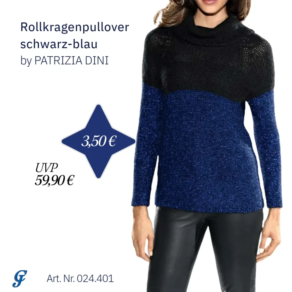 Designer-Rollkragenpullover in Schwarz-Blau von PATRIZIA DINI – Mode Großhandel Rabatt