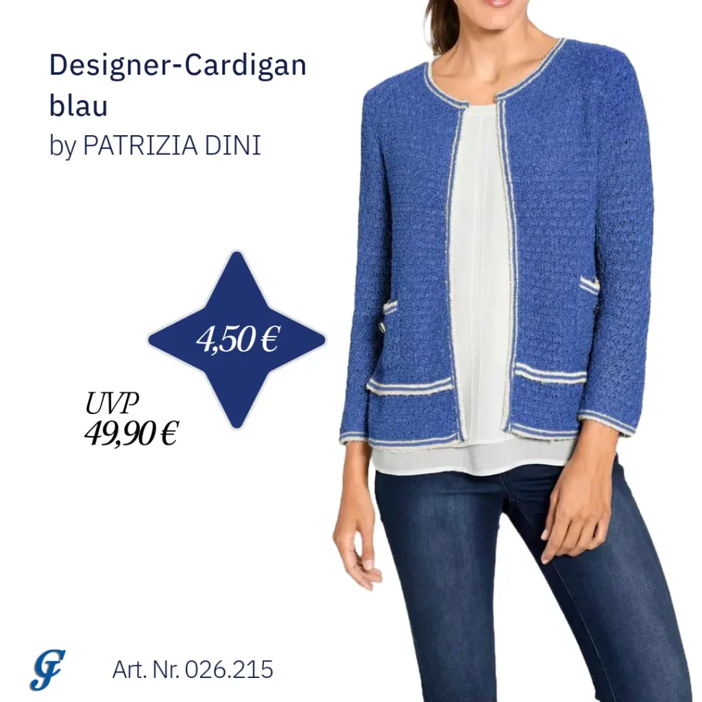 Blauer Designer-Cardigan von PATRIZIA DINI – Restposten für den Großhandel