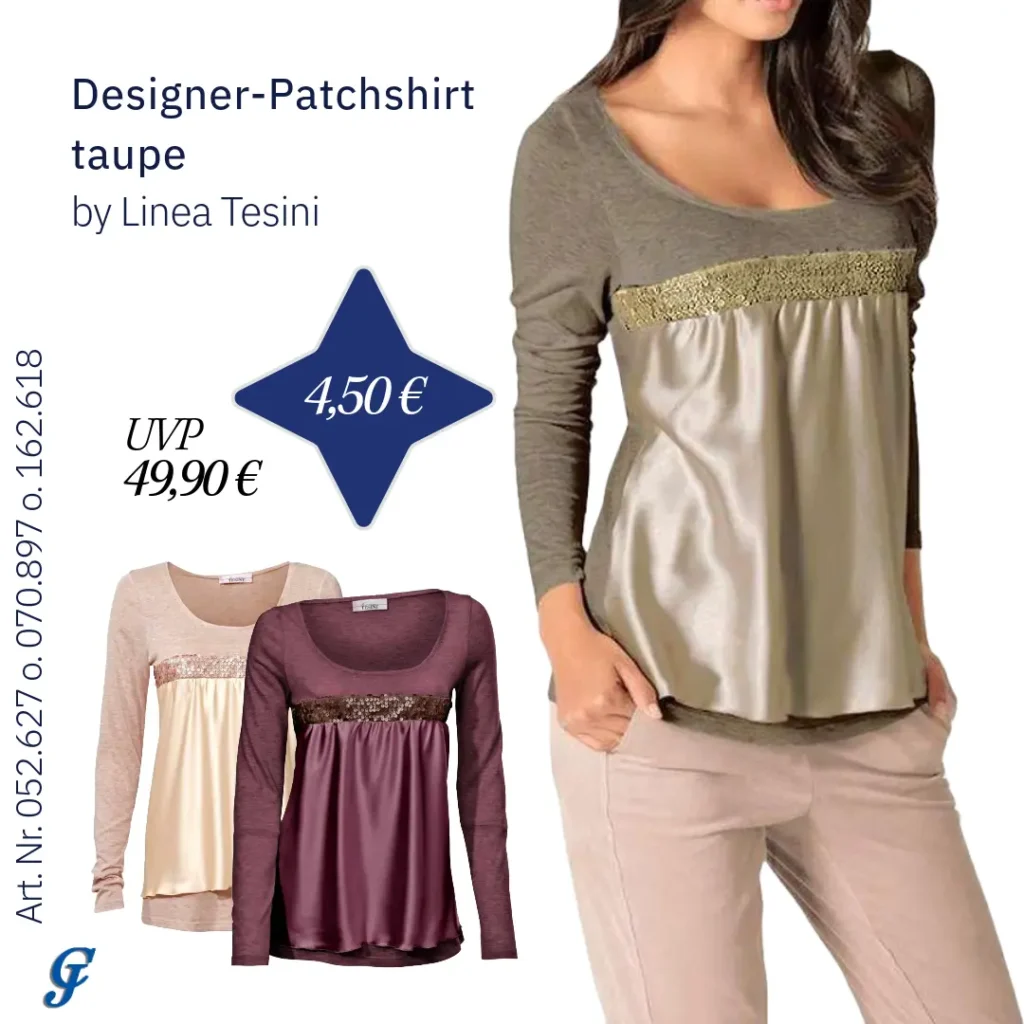 Taupefarbenes Designer-Patchshirt von Linea Tesini – Restposten Großhandel