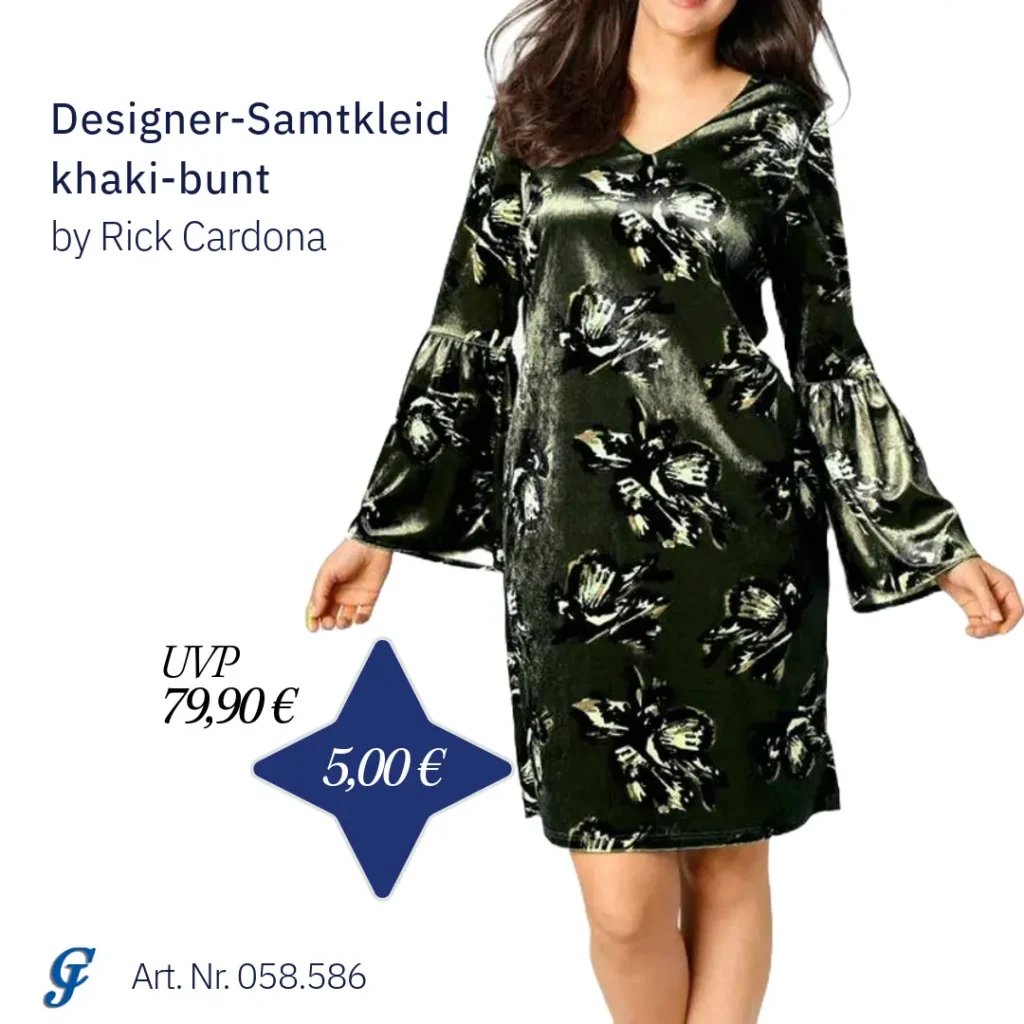 Khaki-buntes Designer-Samtkleid von Rick Cardona – Mode Großhandel