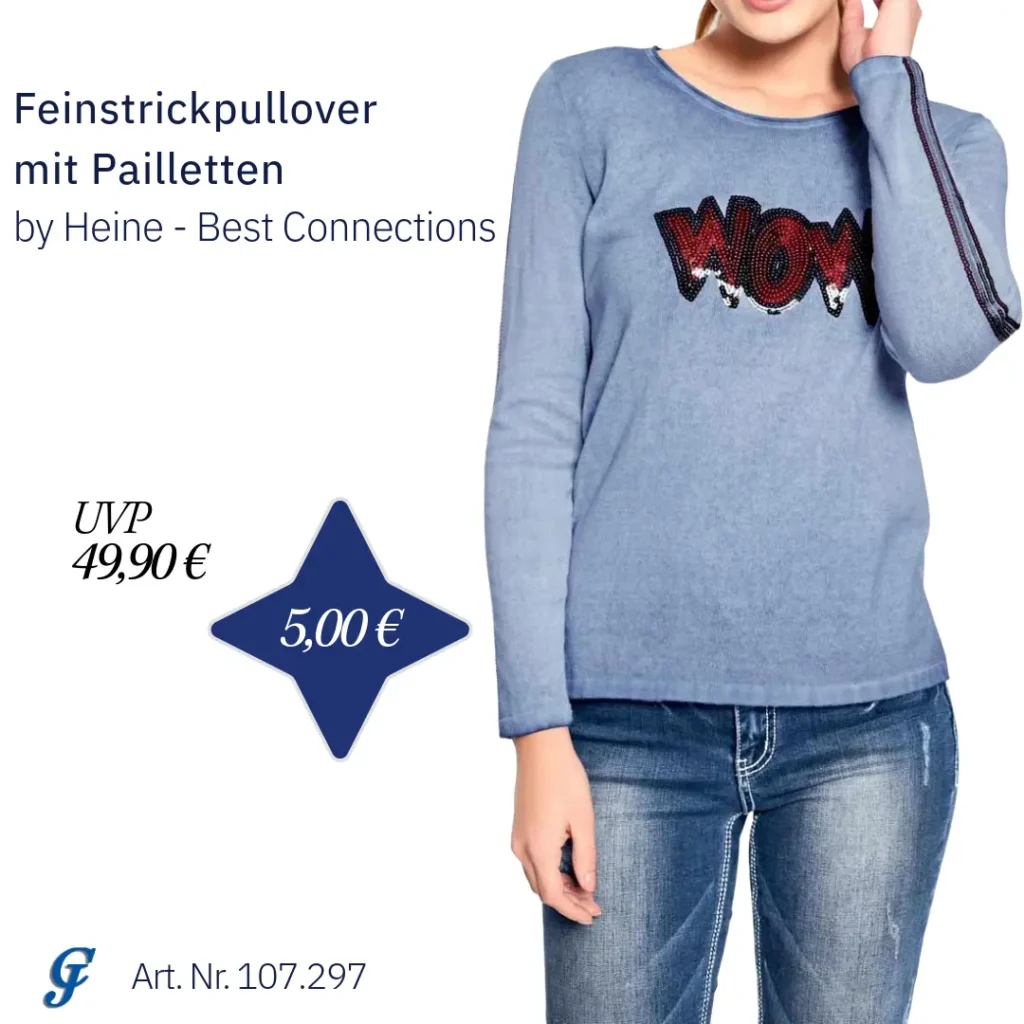 Hellblauer Feinstrickpullover mit Pailletten von Heine – Schnäppchen im Mode Großhandel