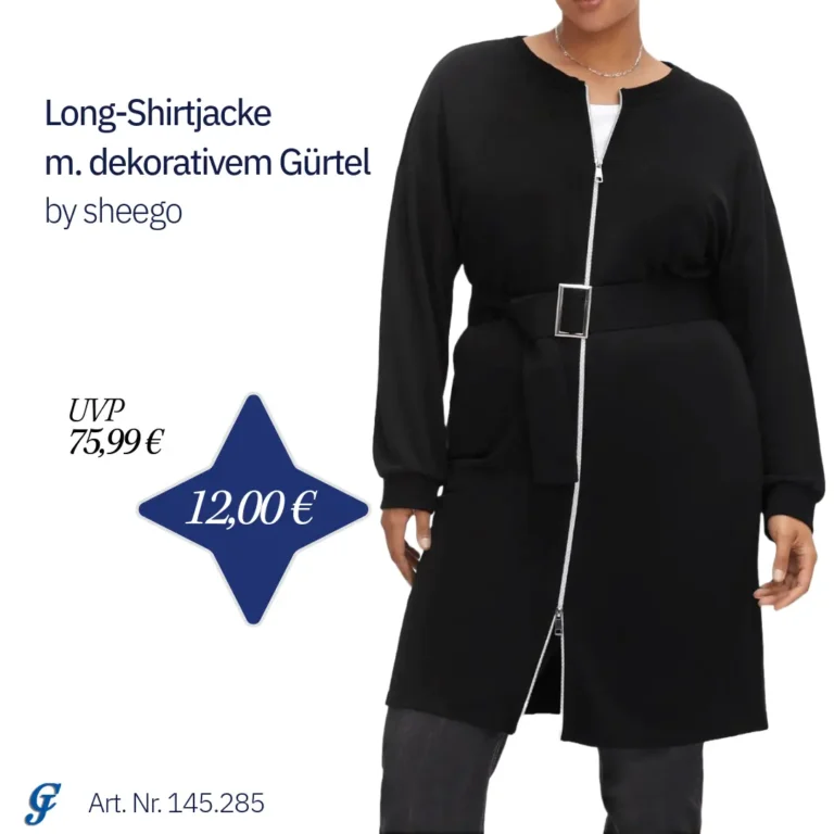 Long-Shirtjacke m. dekorativem Gürtel in schwarz von Sheego