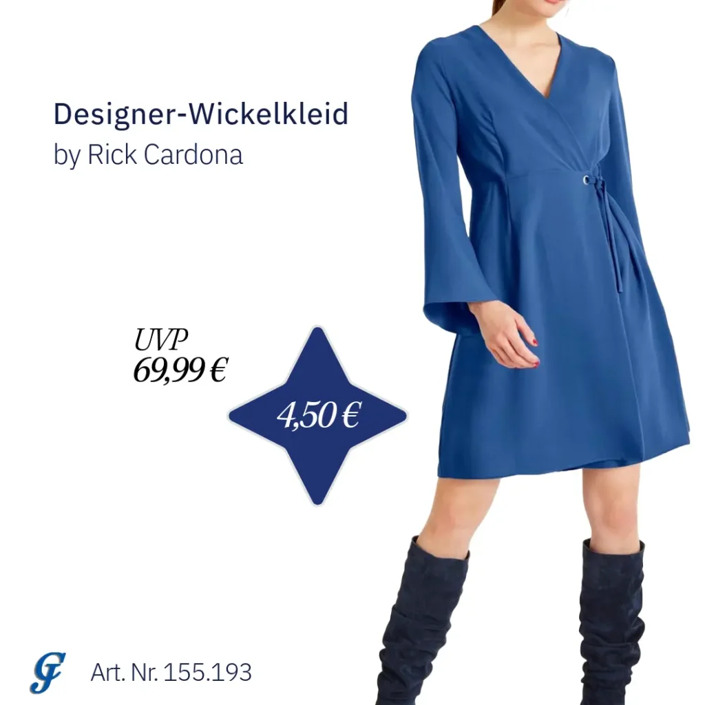 Blaues Designer-Wickelkleid von Rick Cardona – Mode Großhandel günstig