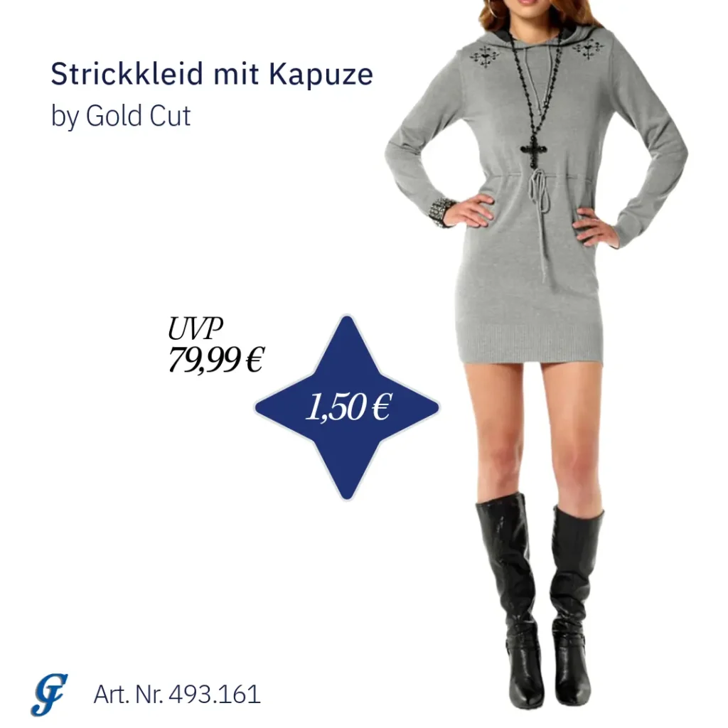 Graues Strickkleid mit Kapuze von Gold Cut – günstig im Mode Großhandel erhältlich