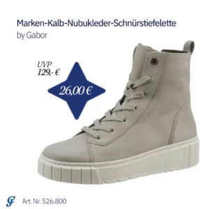 Schnürstiefelette aus Kalb-Nubukleder in der Farbe taupe von der Marke GABOR