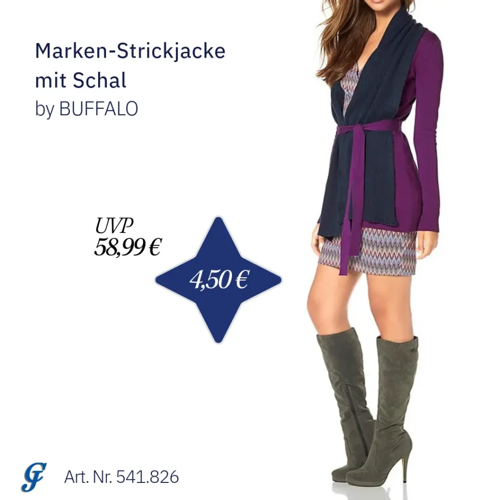 Lila-blaue Marken-Strickjacke mit Schal von BUFFALO – Mode Großhandel Rabatt