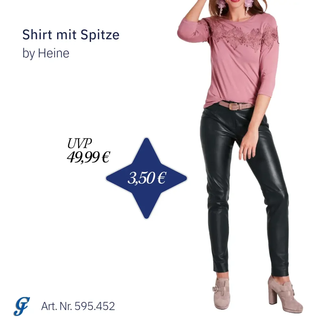 Roséfarbenes Shirt mit Spitze von Heine – günstiger Restposten im Mode Großhandel