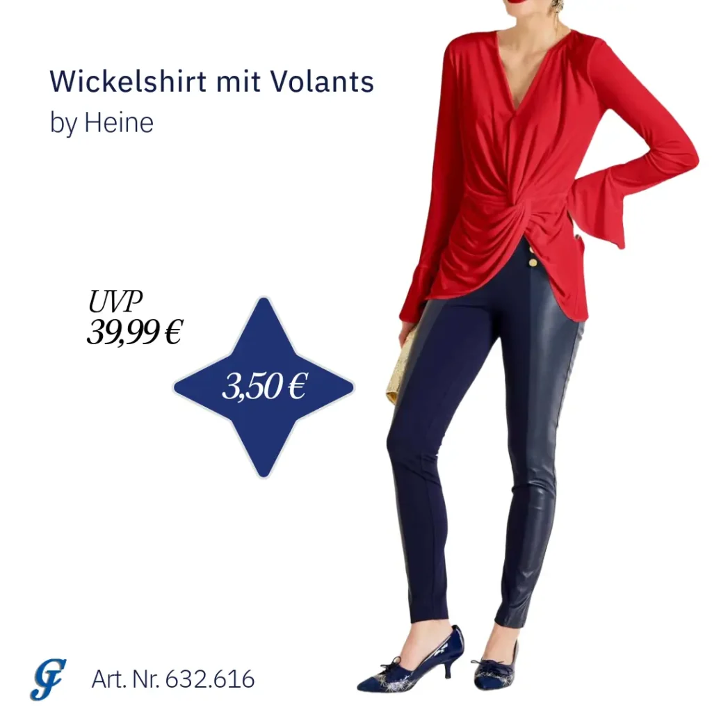 Rotes Wickelshirt mit Volants von Heine – Textil Großhandel Rabatt