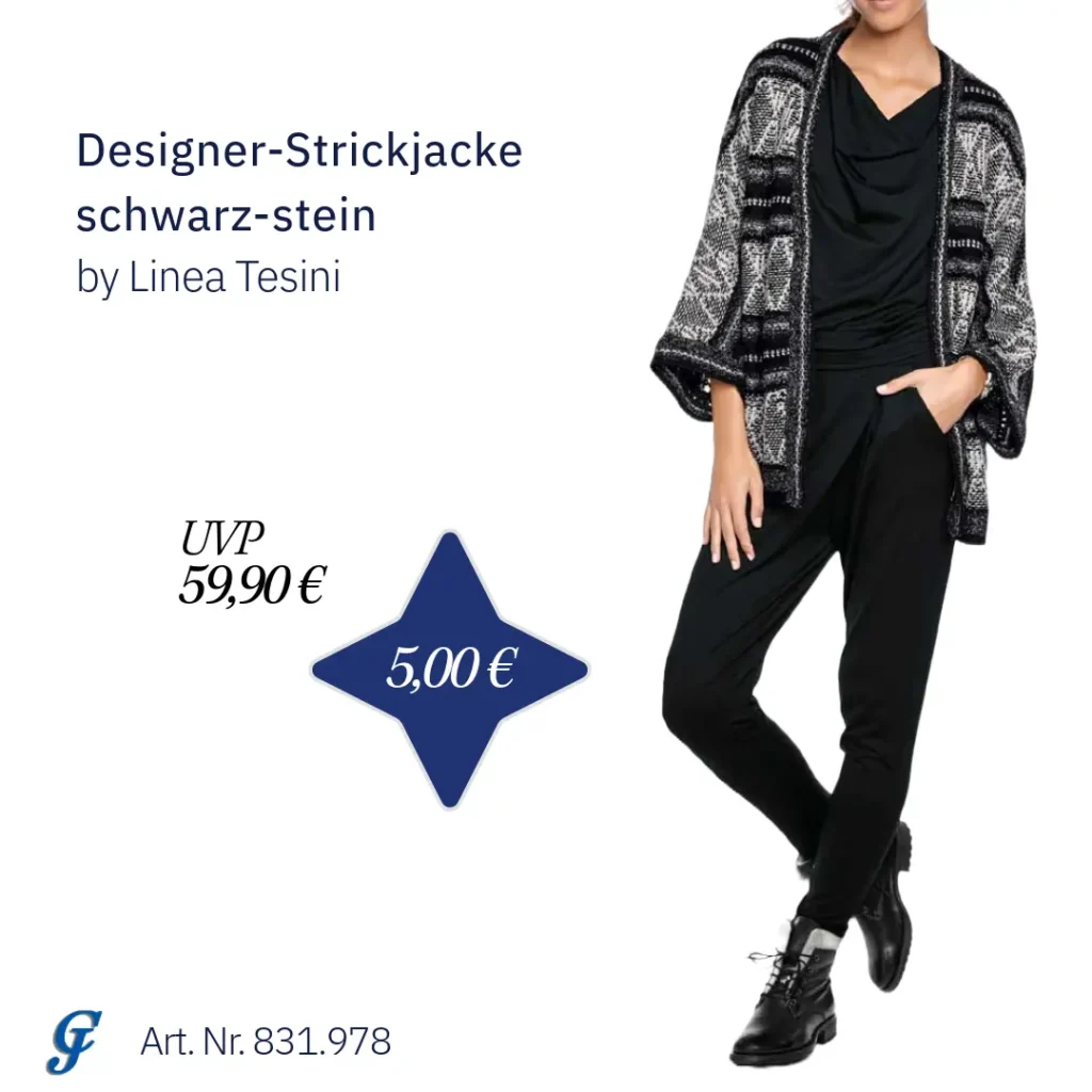 Schwarz-steinfarbene Designer-Strickjacke von Linea Tesini – Mode Großhandel Restposten