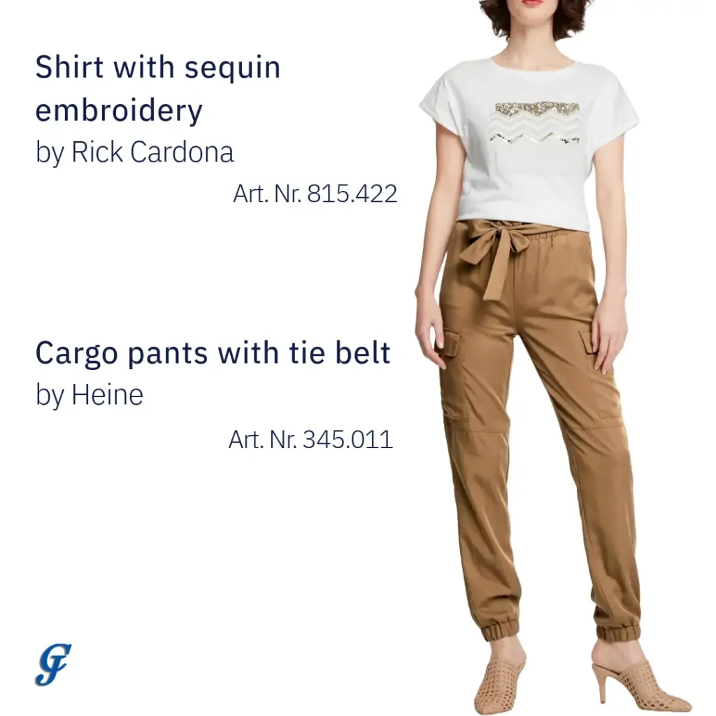 Nougat cargo pants with tie belt by Heine – Stylish wholesale women's trousers