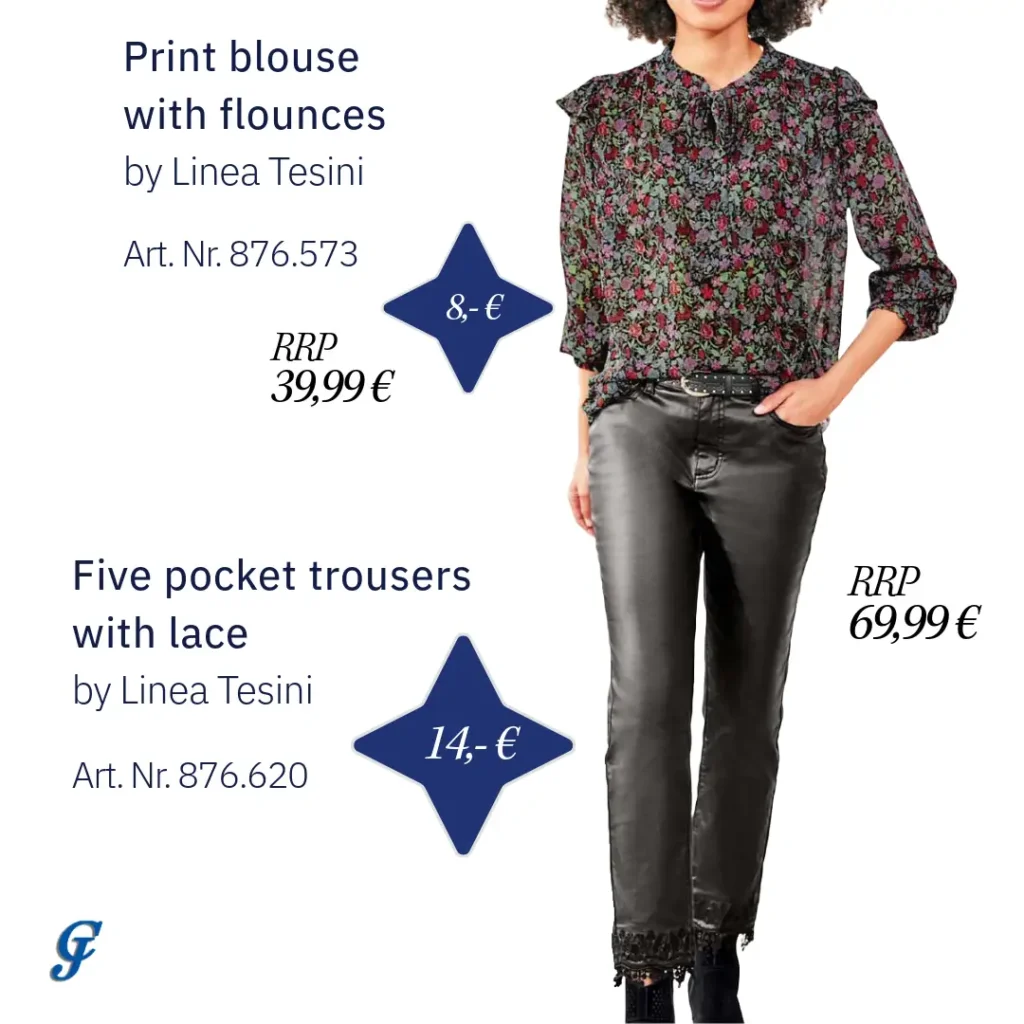 Black five pocket trousers with lace by Linea Tesini – Women's fashion pants for wholesale