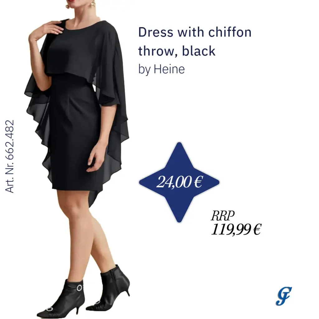 Black dress with chiffon throw by Heine – Classic wholesale evening wear for women