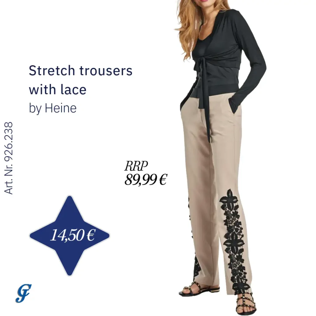 Light taupe-black stretch trousers with lace by Heine – Feminine pants for wholesale buyers