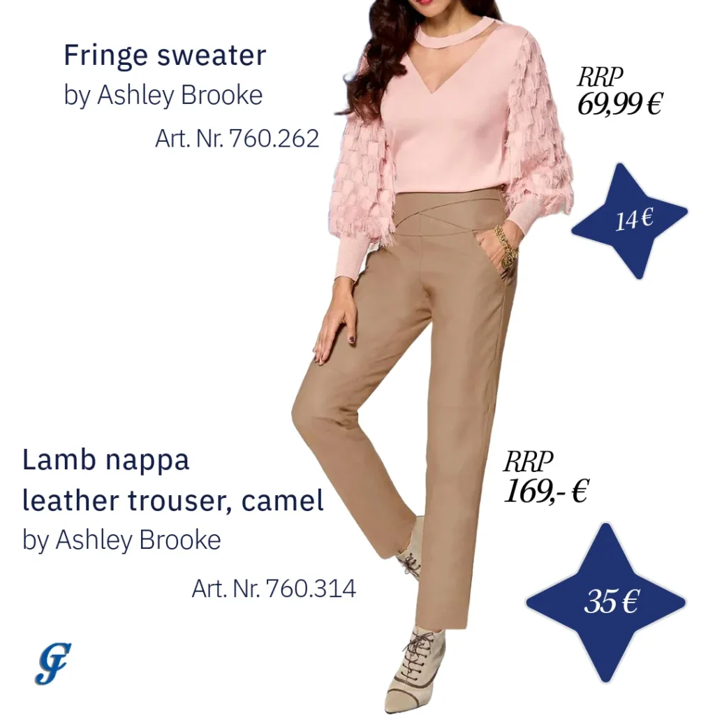 Camel lamb nappa leather trouser by Ashley Brooke – Luxurious women's trousers for retailers