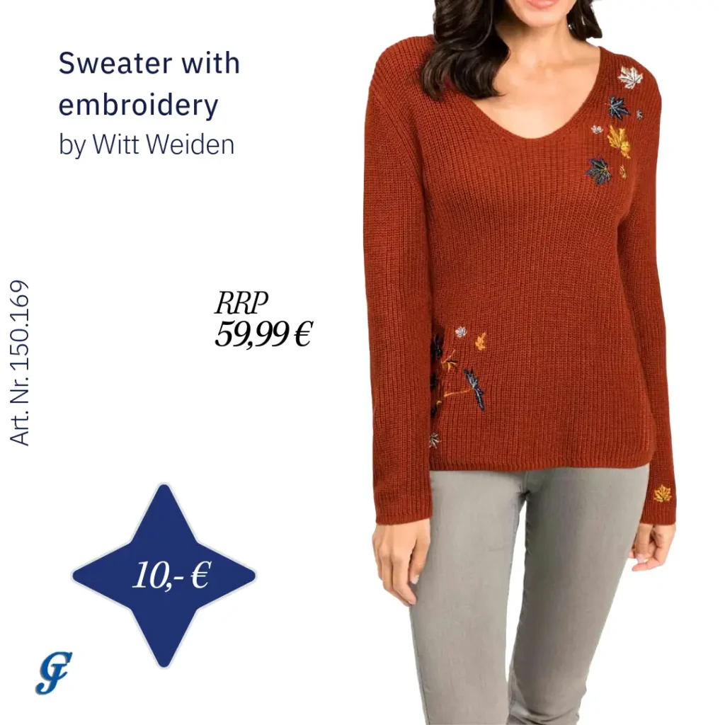 Designer sweater with embroidery by Witt Weiden – Artisan wholesale knitwear for retailers