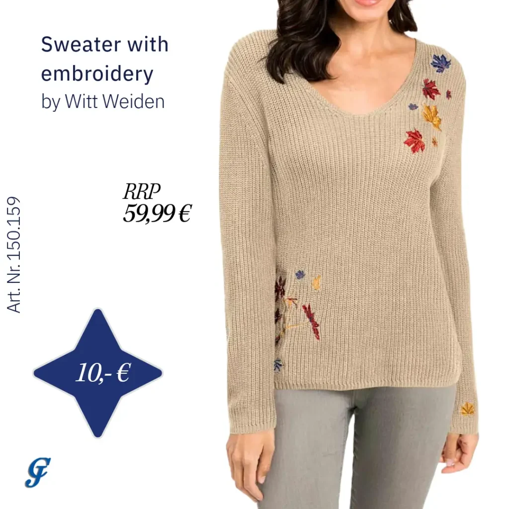 Sand sweater with embroidery by Witt Weiden – Artisan wholesale knitwear for retailers