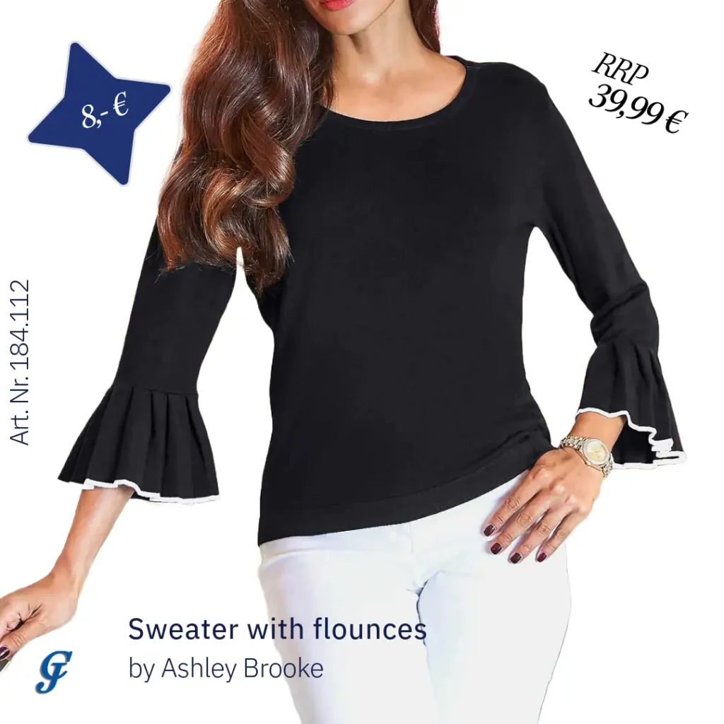 Black sweater with flounces by Ashley Brooke – Elegant wholesale women's knitwear