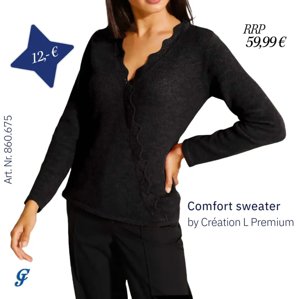 Black comfort sweater by Création L Premium – High-quality knitwear for wholesale