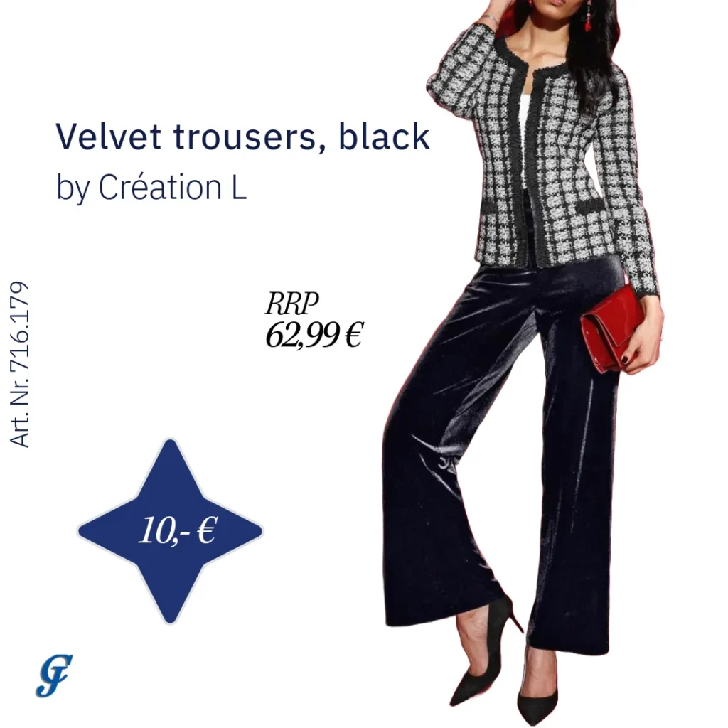 Black velvet trousers by Création L – Luxurious wholesale women's pants