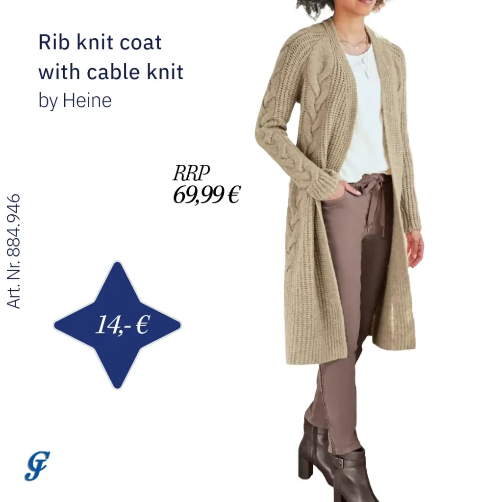 Rib knit coat with cable knit in sesame-blend by Heine – Elegant knitwear for wholesale buyers