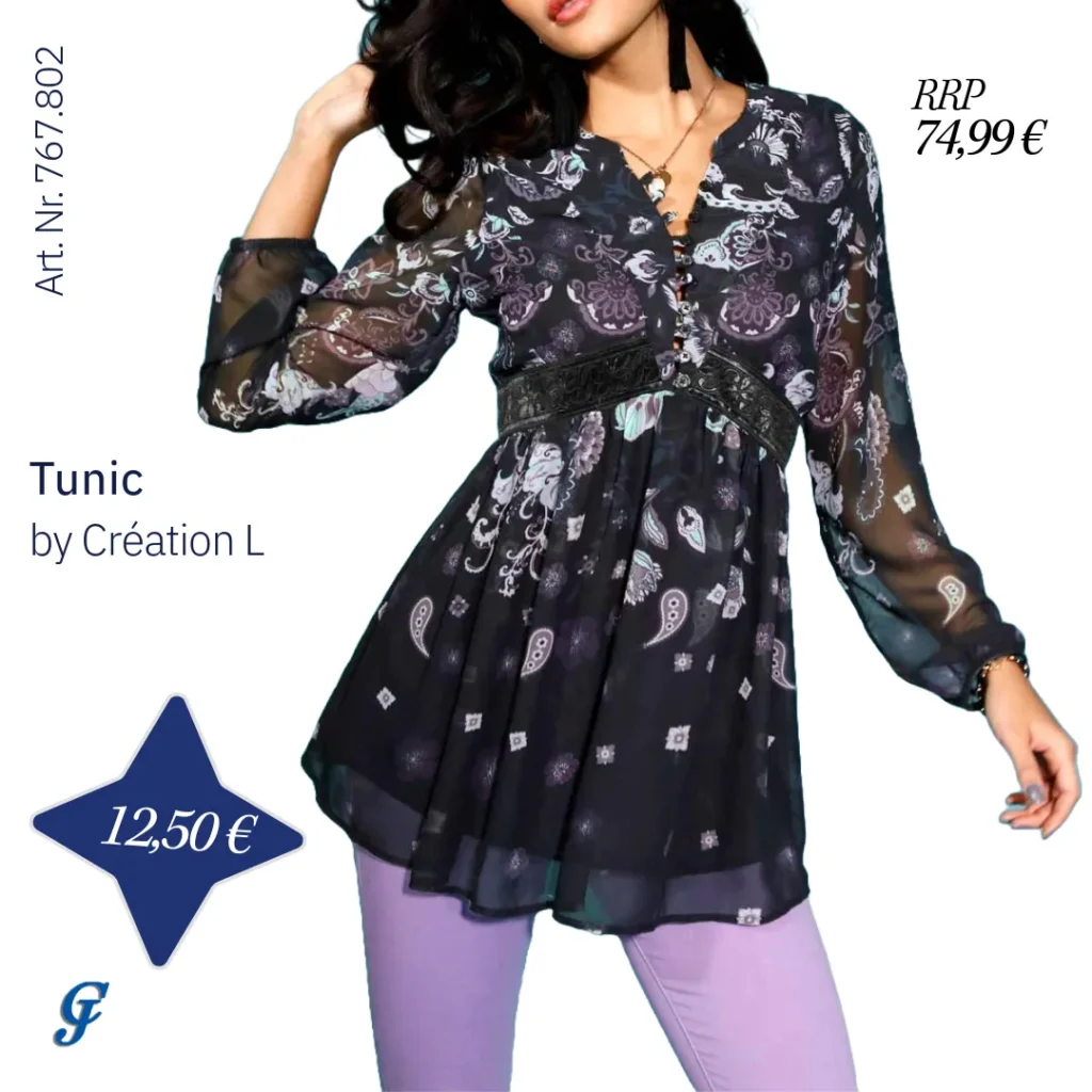 Black-print tunic by Création L – Wholesale tunics for B2B fashion market