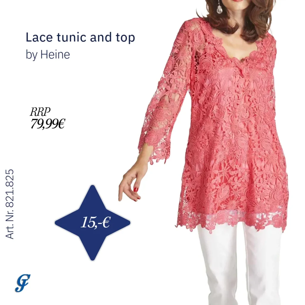 Lobster-colored lace tunic and top by Heine – Wholesale blouses for B2B fashion