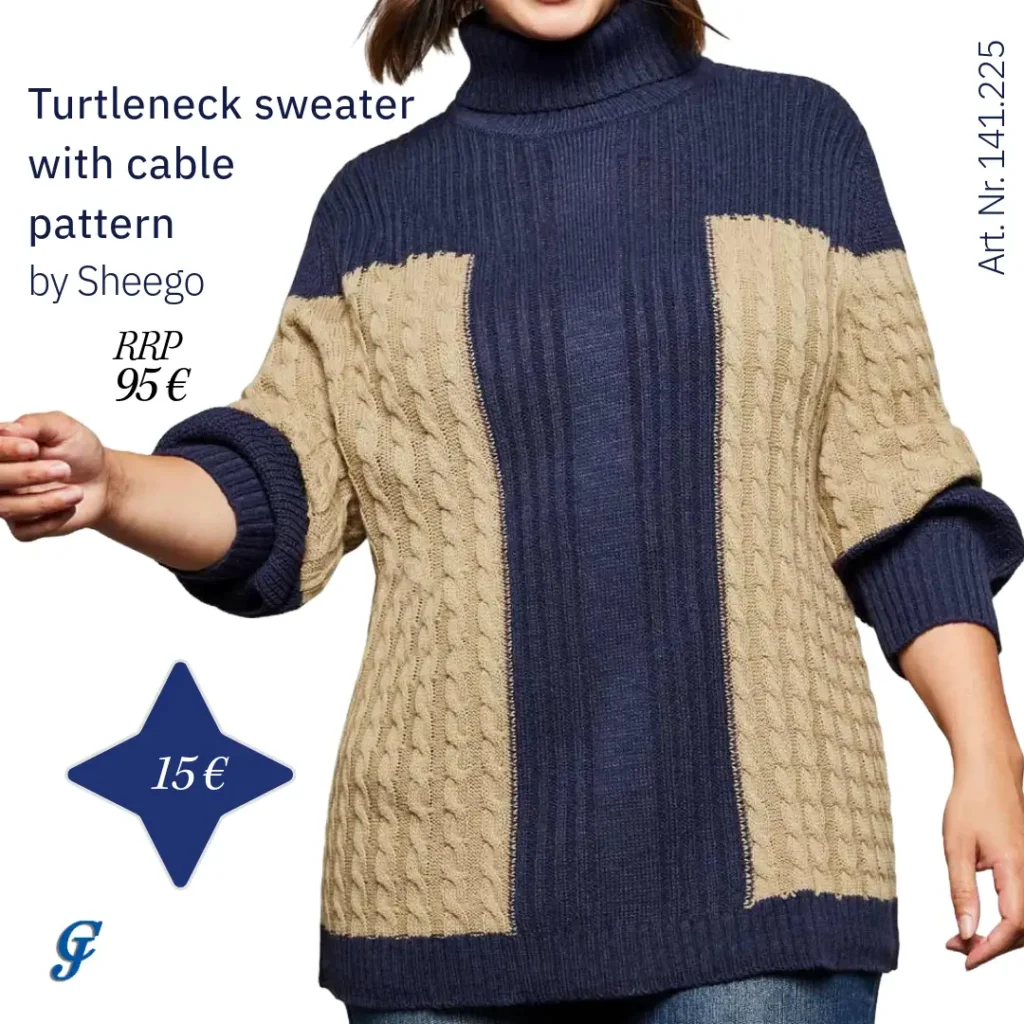 Night purple-camel turtleneck sweater with cable pattern by Sheego – Wholesale plus size fashion