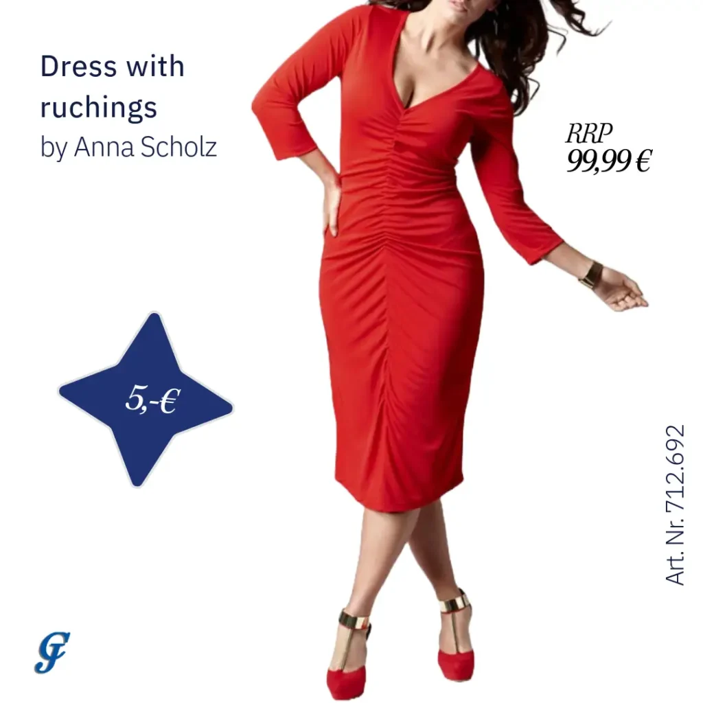 Red dress with ruchings by Anna Scholz – Elegant plus size fashion for retailers