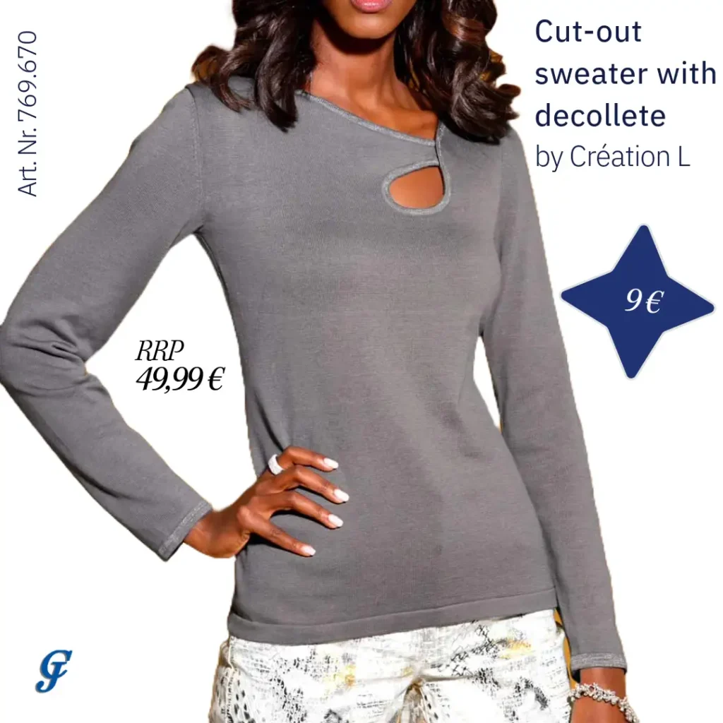 Grey cut-out sweater with décolleté by Création L – Plus size fashion for wholesale buyers