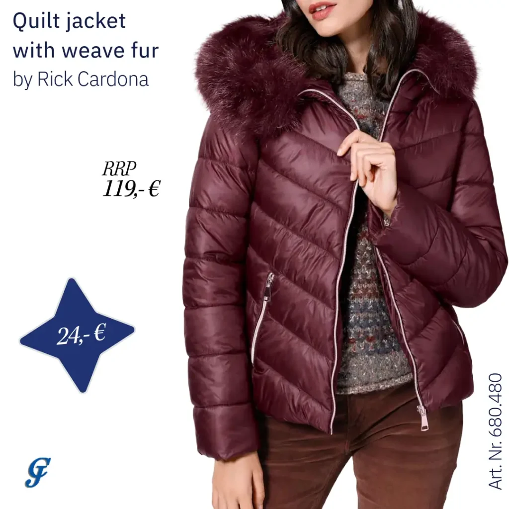 Bordeaux quilt jacket with weave fur by Rick Cardona – Elegant outerwear for wholesale retailers